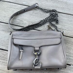 Rebecca Minkoff Mini MAC Taupe Gray Leather Chain Strap Crossbody Bag
